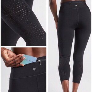 Athleta Sz S Black Laser Cut Out Perforated Capri Cropped Pants Leggings